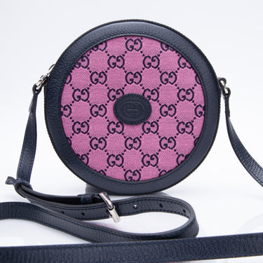 GUCCI GG Canvas Pink Blue Round Crossbody Bag