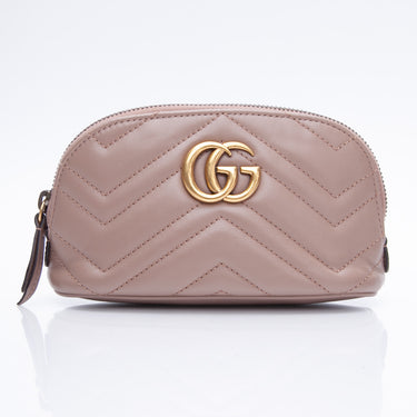 GUCCI Calfskin Matelasse GG Marmont Pouch Cosmetic Case Beige
