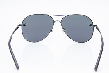 CHANEL Black Pilot Titanium & Calfskin Aviator Sunglasses