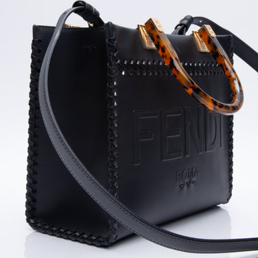 FENDI Sunshine Small Black Leather Shopper (New)