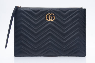 GUCCI GG Marmont Black Leather Pouch