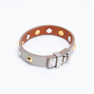 HERMES Off-white Leather Bracelet Gold and Silver