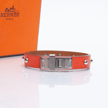 HERMES Orange Leather Bracelet Silver