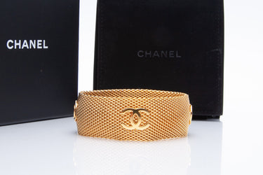 CHANEL CC Gold Plated Mesh Bangle Bracelet Vintage
