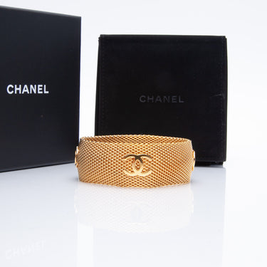 CHANEL CC Gold Plated Mesh Bangle Bracelet Vintage