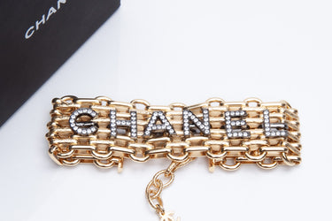 CHANEL Gold Silver Crystal Bracelet