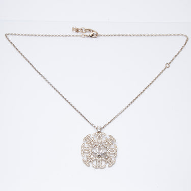CHANEL Crystal CC Large Pendant Gold Tone Necklace