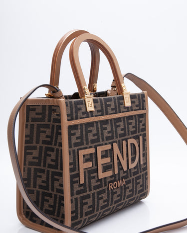 Fendi Baguette Mini Jacquard FF Fabric Bag Brown in Fabric with