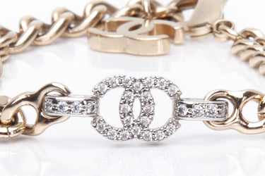 CHANEL 22S Gold Chain Link Interlocking CC Crystal Bracelet