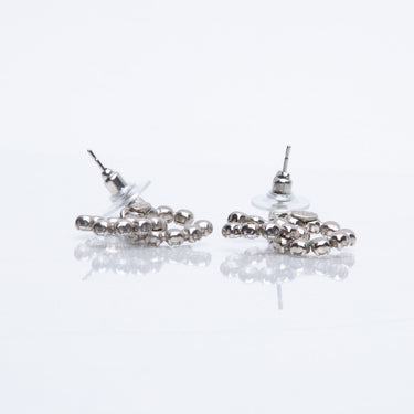 CHANEL CC Logo Rhinestone Prong Dangle Drop Earrings Silver