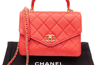CHANEL Coral Calfskin Quilted Metal Small Top Handle Envelope Flap Bag