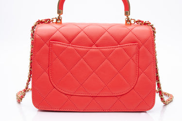 CHANEL Coral Calfskin Quilted Metal Small Top Handle Envelope Flap Bag