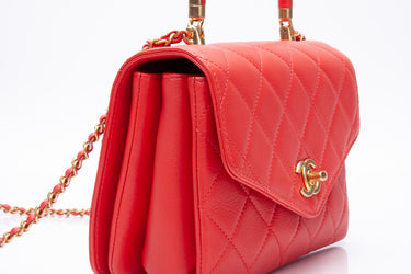 CHANEL Coral Calfskin Quilted Metal Small Top Handle Envelope Flap Bag