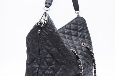 CHANEL Black Caviar Quilted French Riviera Fold Tote Bag