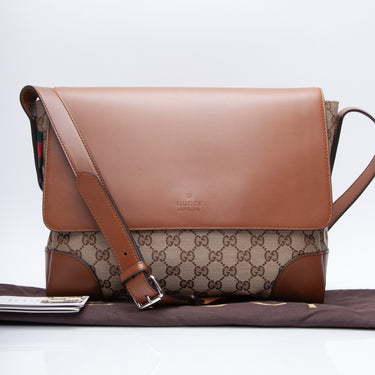 GUCCI Brown GG Coated Canvas Messenger Crossbody Bag