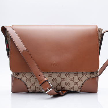 GUCCI Brown GG Coated Canvas Messenger Crossbody Bag