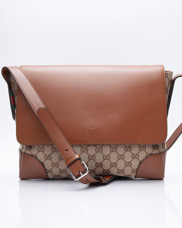 Vintage Gucci Double G Signature Crossbody Bag Browns Fabric