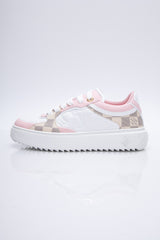 LOUIS VUITTON Monogram Embossed Calfskin Damier Azur Time Out Sneakers 37  Rose Clair Pink 1240303