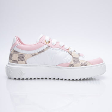 LOUIS VUITTON Monogram Embossed Calfskin Damier Azur Rose Clair Pink Time Out Sneakers 36 (NEW)