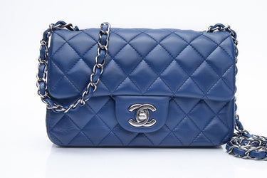 CHANEL Blue Quilted Lambskin Leather Classic Rectangular Mini Flap Bag