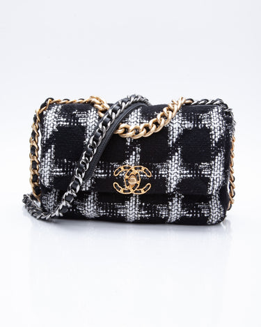 Chanel Tan and Black Houndstooth Chanel 19 Two toned hardware