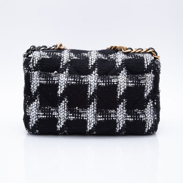 CHANEL Black White Tweed Quilted Medium Chanel 19 Flap Bag
