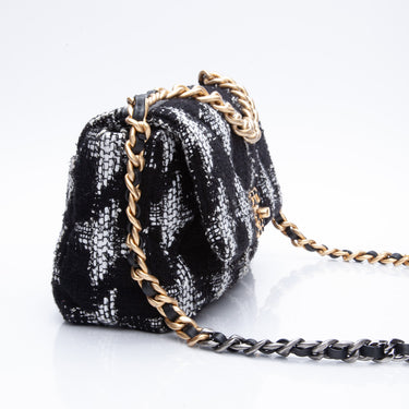 CHANEL Black White Tweed Quilted Medium Chanel 19 Flap Bag