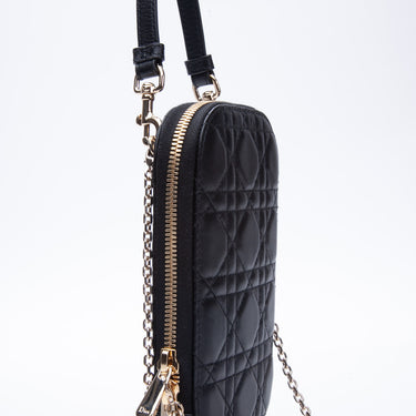 CHRISTIAN DIOR Black Lady Dior Phone Holder (New)