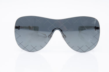 CHANEL Silver Acetate Shield Runway Sunglasses