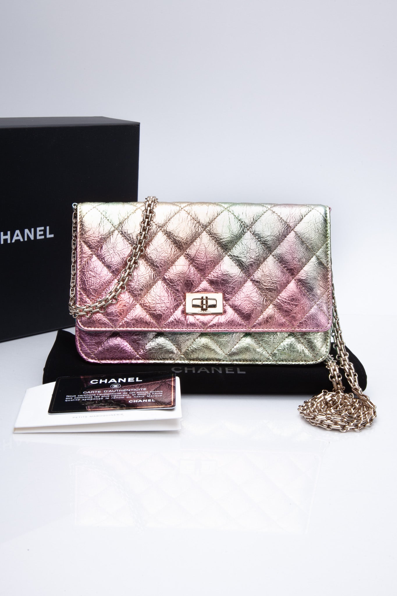 Chanel Patent Quilted Brilliant Wallet on Chain Woc Dark Pink