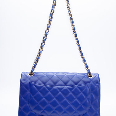 CHANEL Royal Blue Lambskin Quilted Jumbo Double Flap Bag