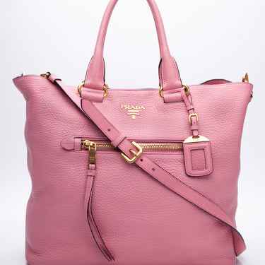 PRADA Pink Leather Large Shopping Tote Bag