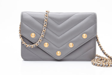 CHANEL Gray Lambskin Chevron Medallion WOC Wallet on Chain