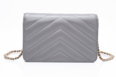 CHANEL Gray Lambskin Chevron Medallion WOC Wallet on Chain