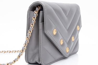 CHANEL Gray Lambskin Chevron Medallion WOC Wallet on Chain