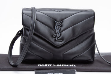 SAINT LAURENT Black on Black Calfskin Monogram Toy Loulou Crossbody Bag