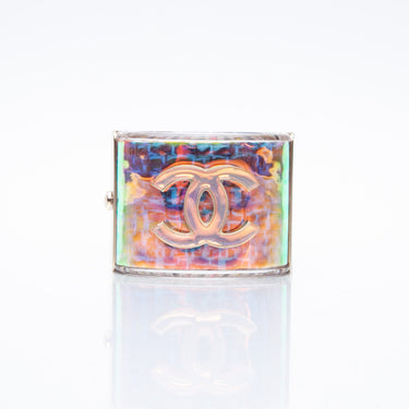 CHANEL Iridescent Resin & Tweed CC Hinged Cuff