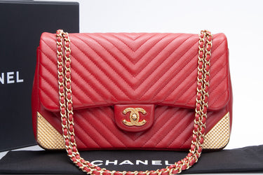 CHANEL Lambskin Rock the Corner Chevron Flap Red Bag