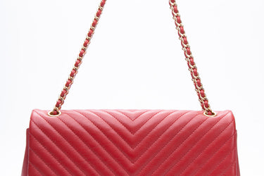 CHANEL Lambskin Rock the Corner Chevron Flap Red Bag