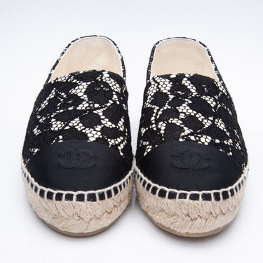 CHANEL Black Fabric and Lace Espadrilles 39 (New)