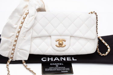 CHANEL Calfskin Quilted Mini Romance Rectangular Flap White