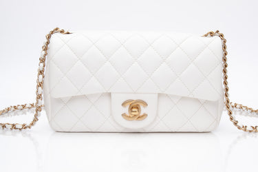 CHANEL Calfskin Quilted Mini Romance Rectangular Flap White