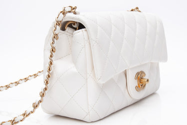 CHANEL Calfskin Quilted Mini Romance Rectangular Flap White