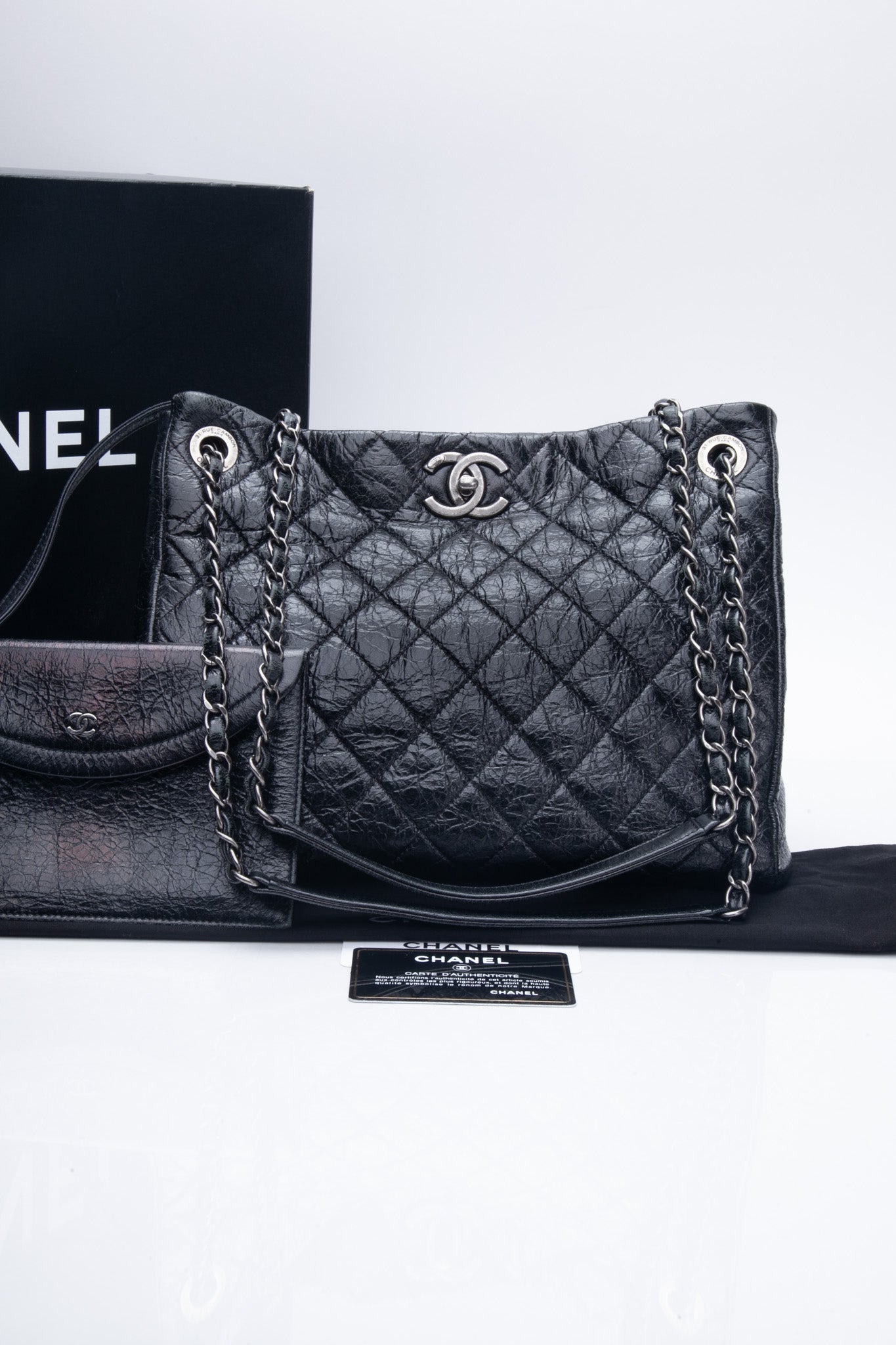 Chanel Black Glazed Chain Large Tote Bag