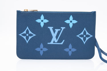 LOUIS VUITTON Degrade Blue Empreinte Monogram Giant Pochette Wristlet (New)