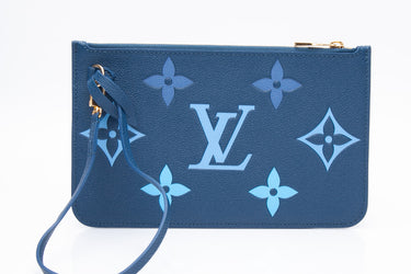 LOUIS VUITTON Degrade Blue Empreinte Monogram Giant Pochette Wristlet (New)