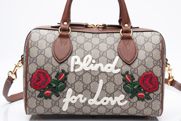 GUCCI Brown GG Canvas Boston Rose Embroidered Print Blind For Love Shoulder/Crossbody Bag