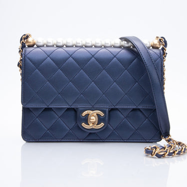 CHANEL Chic Pearls Flap Blue 20C Bag Quilted Lambskin