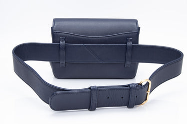 CHANEL Blue Navy Grained Calfskin Embroidered Captain Gold Flap Belt Bag