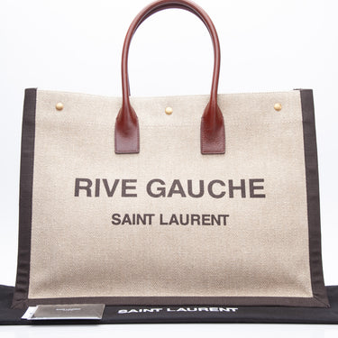 SAINT LAURENT Linen Calfskin Rive Gauche Tote Natural